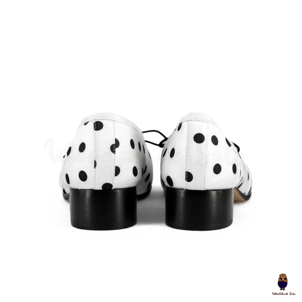 WoodchuckSato White Polka Dot Vegan Bow Tabi Ballet Heels