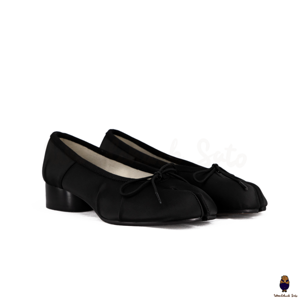 WoodchuckSato Black Vegan Bow Tabi Ballet Heels