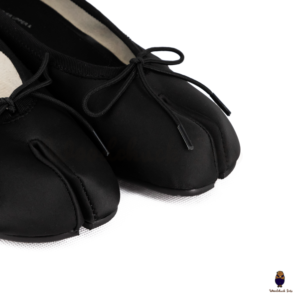 WoodchuckSato Black Vegan Bow Tabi Ballet Heels