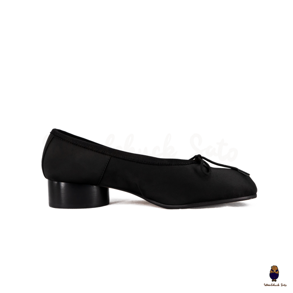 WoodchuckSato Black Vegan Bow Tabi Ballet Heels