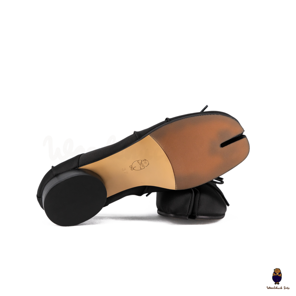 WoodchuckSato Black Vegan Bow Tabi Ballet Heels