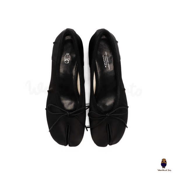 WoodchuckSato Black Vegan Bow Tabi Ballet Heels