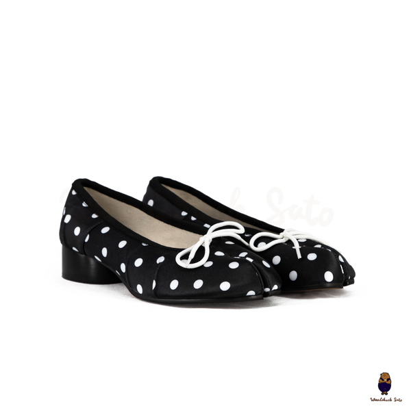 WoodchuckSato Black Polka Dot Vegan Bow Tabi Ballet Heels
