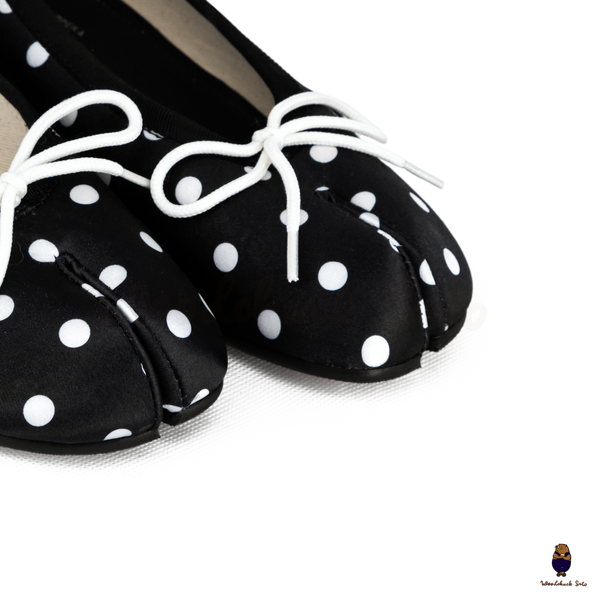 WoodchuckSato Black Polka Dot Vegan Bow Tabi Ballet Heels