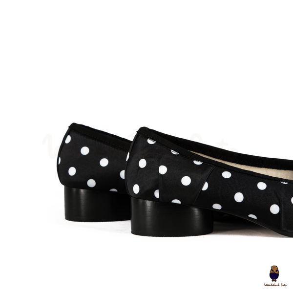 WoodchuckSato Black Polka Dot Vegan Bow Tabi Ballet Heels