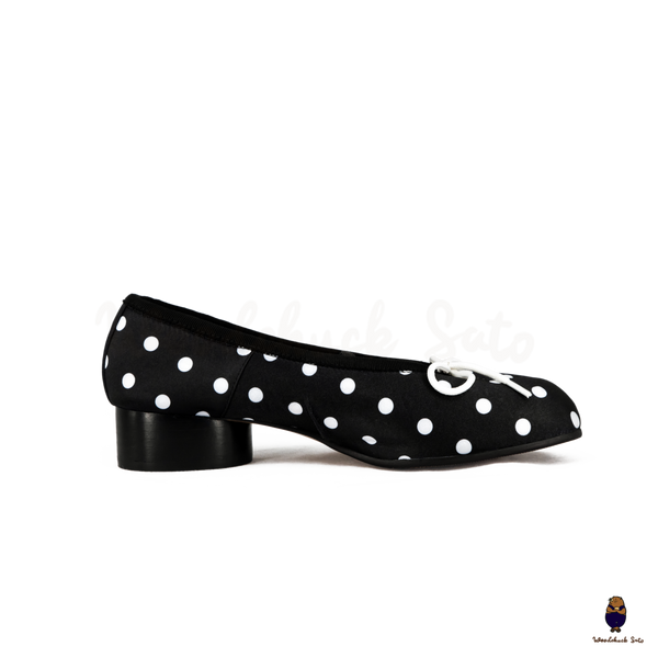 WoodchuckSato Black Polka Dot Vegan Bow Tabi Ballet Heels