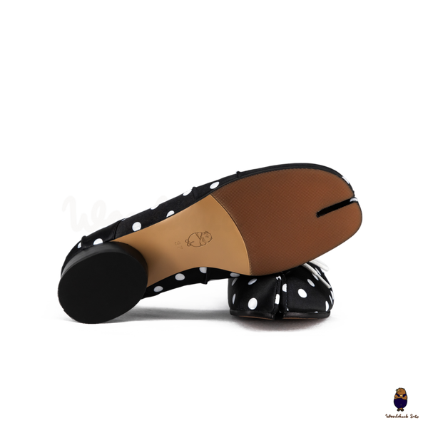 WoodchuckSato Black Polka Dot Vegan Bow Tabi Ballet Heels