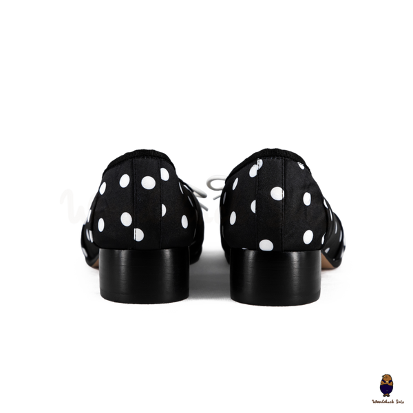WoodchuckSato Black Polka Dot Vegan Bow Tabi Ballet Heels