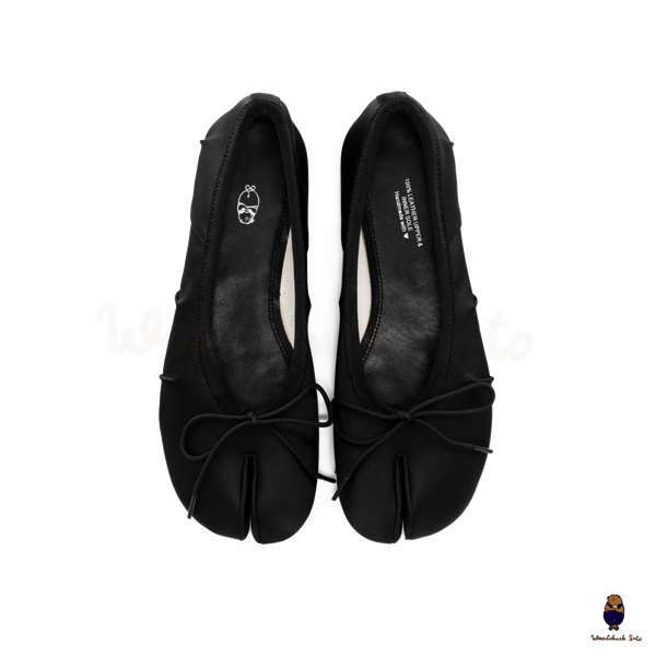 WoodchuckSato Black Vegan Bow Tabi Ballet Flats