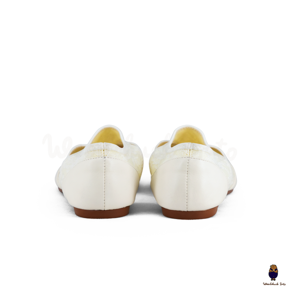 WoodchuckSato Ivory Leather & Lace Mesh Tabi Cut-Out Flats
