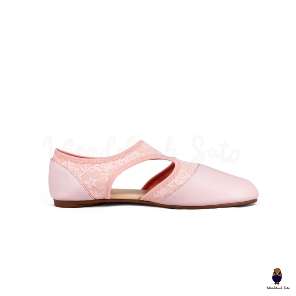 WoodchuckSato Pink Leather & Lace Mesh Tabi Cut-Out Flats