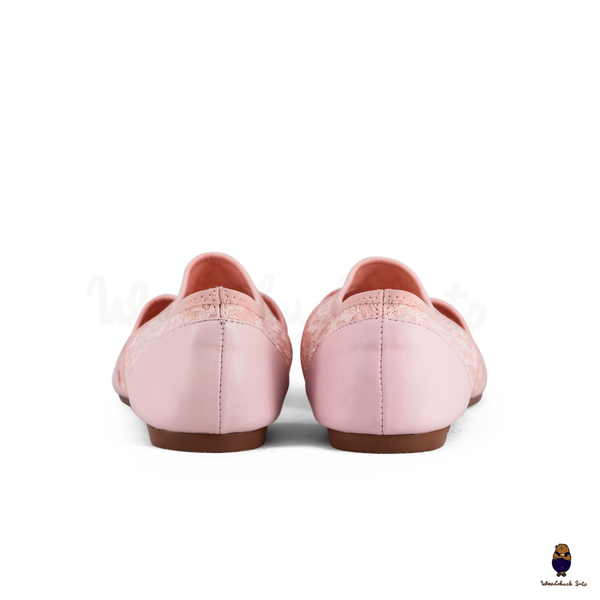 WoodchuckSato Pink Leather & Lace Mesh Tabi Cut-Out Flats