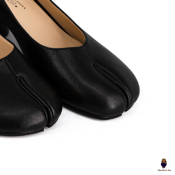 WoodchuckSato Black Leather Tabi Slingback Heels