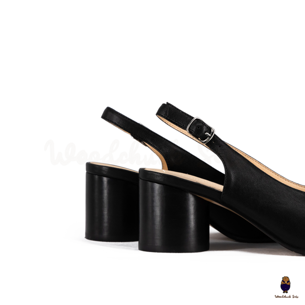WoodchuckSato Black Leather Tabi Slingback Heels