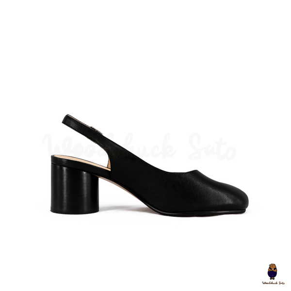 WoodchuckSato Black Leather Tabi Slingback Heels
