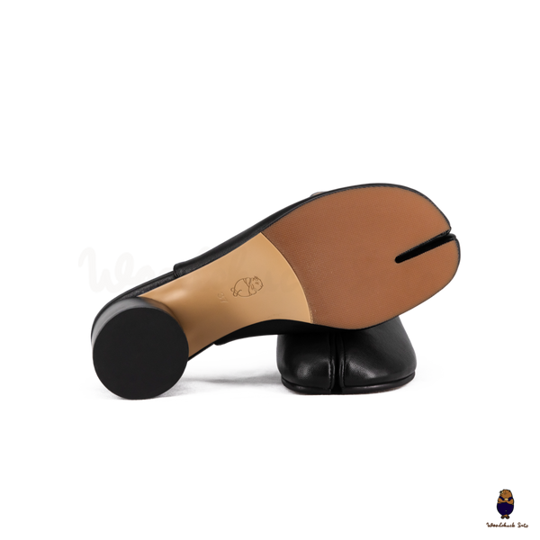 WoodchuckSato Black Leather Tabi Slingback Heels