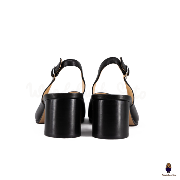 WoodchuckSato Black Leather Tabi Slingback Heels