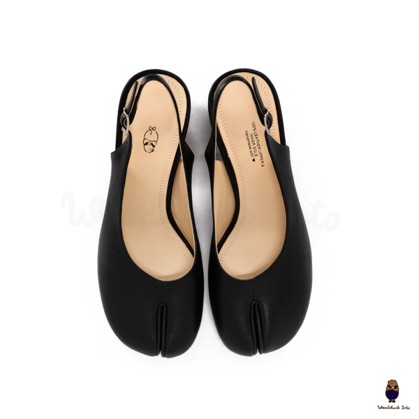 WoodchuckSato Black Leather Tabi Slingback Heels