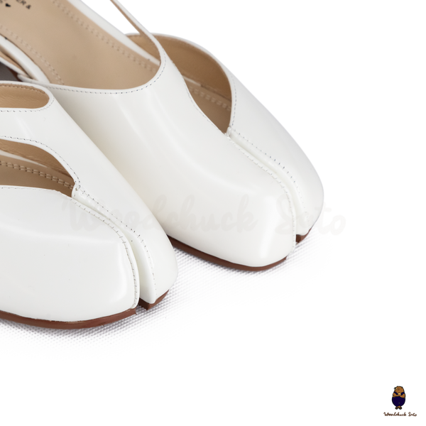 WoodchuckSato Mina White Open-Side Tabi Heels