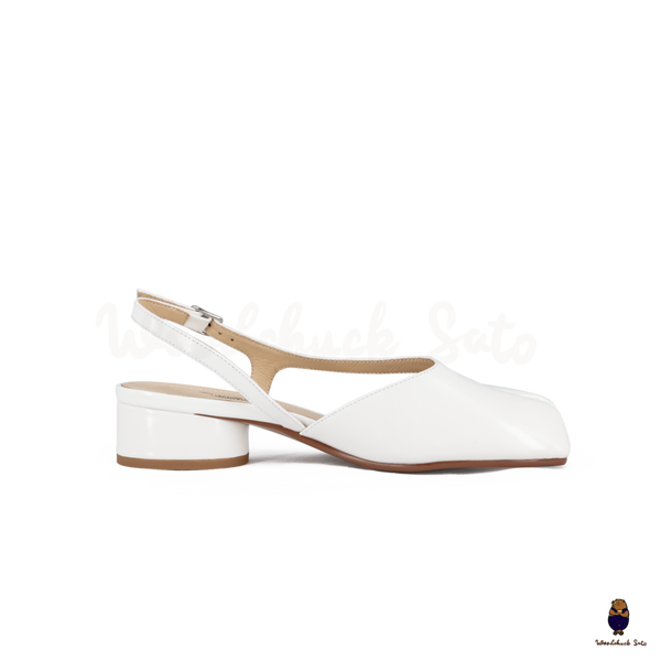 WoodchuckSato Mina White Open-Side Tabi Heels