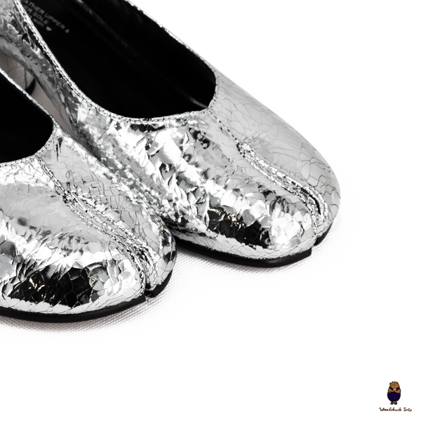 WoodchuckSato Silver Crackled Leather Tabi Slingback Heels
