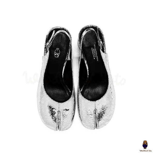 WoodchuckSato Silver Crackled Leather Tabi Slingback Heels