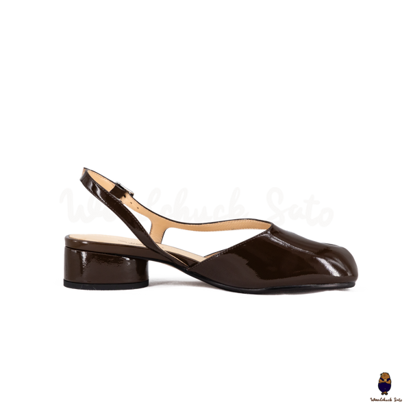 WoodchuckSato Mina Dark Brown Open-Side Tabi Heels