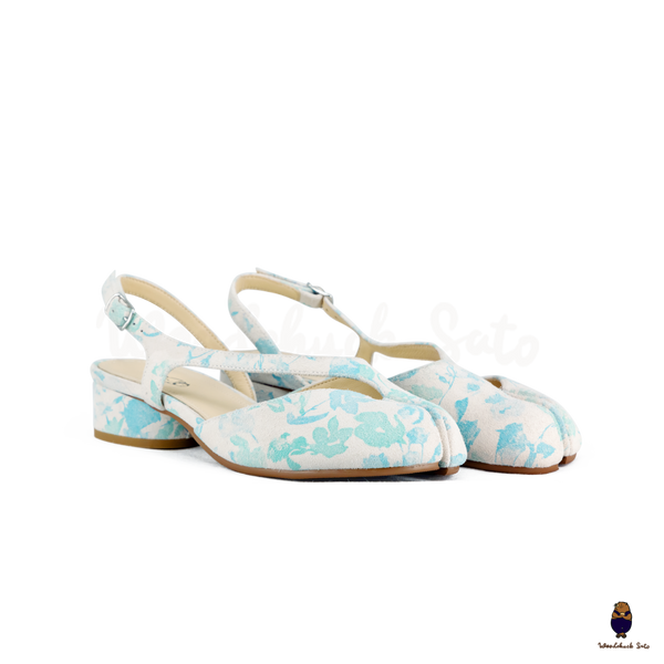 WoodchuckSato Mina Blue Floral Open-Side Tabi Heels
