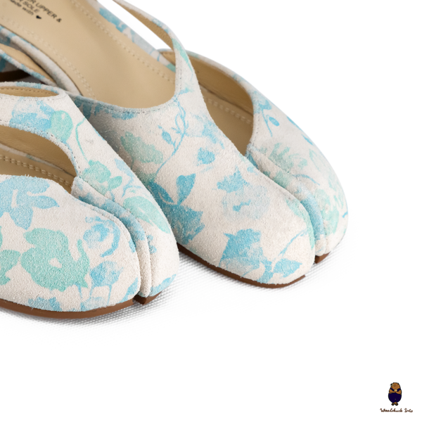 WoodchuckSato Mina Blue Floral Open-Side Tabi Heels