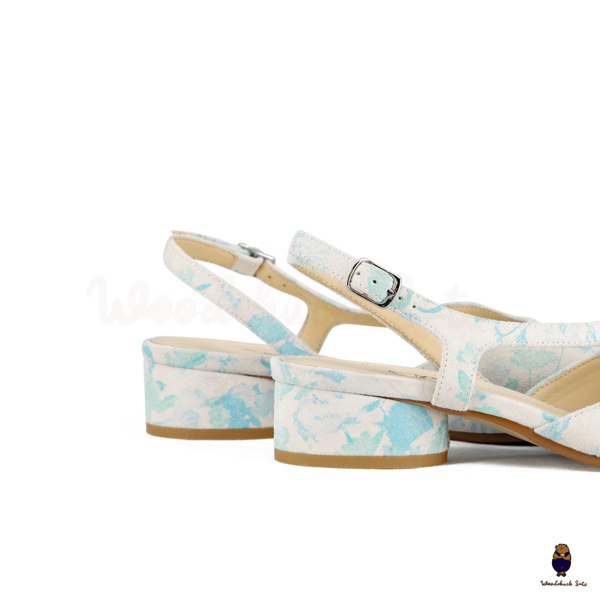 WoodchuckSato Mina Blue Floral Open-Side Tabi Heels