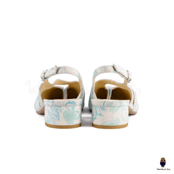 WoodchuckSato Mina Blue Floral Open-Side Tabi Heels