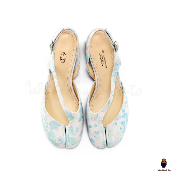 WoodchuckSato Mina Blue Floral Open-Side Tabi Heels