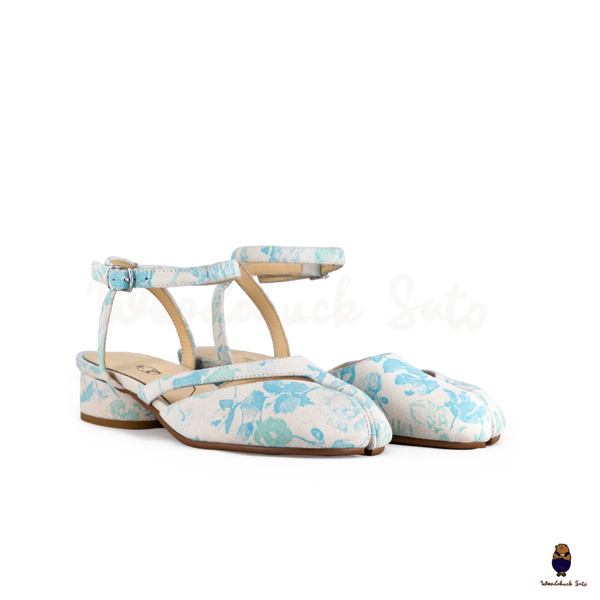 WoodchuckSato Mina Blue Floral Ankle-Strap Tabi Heels