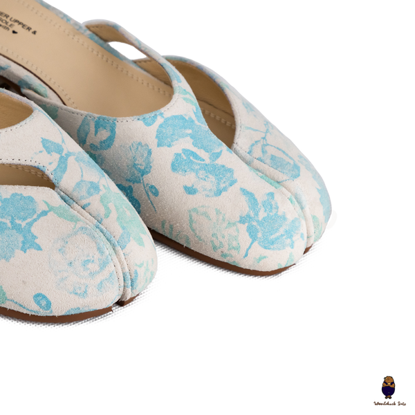 WoodchuckSato Mina Blue Floral Ankle-Strap Tabi Heels