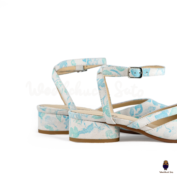 WoodchuckSato Mina Blue Floral Ankle-Strap Tabi Heels