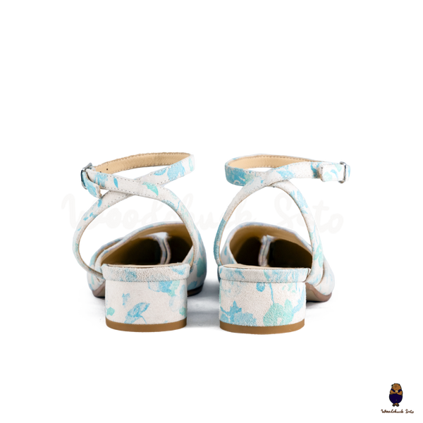 WoodchuckSato Mina Blue Floral Ankle-Strap Tabi Heels