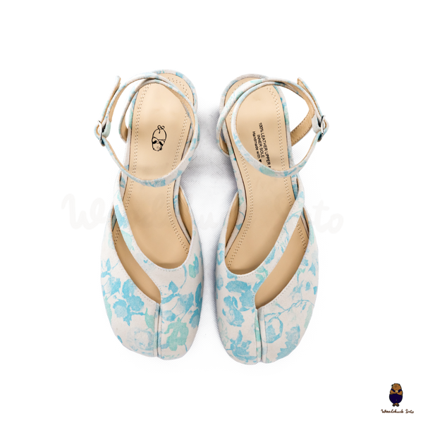 WoodchuckSato Mina Blue Floral Ankle-Strap Tabi Heels