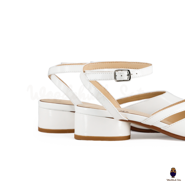 WoodchuckSato Mina White Ankle-Strap Tabi Heels