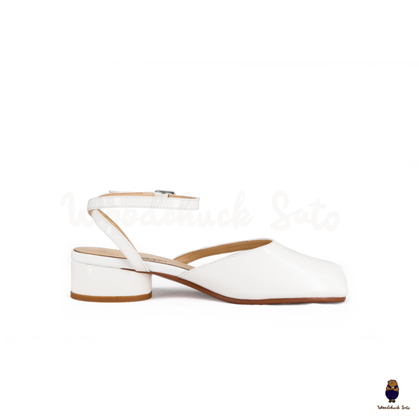 WoodchuckSato Mina White Ankle-Strap Tabi Heels
