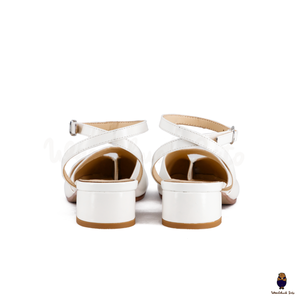WoodchuckSato Mina White Ankle-Strap Tabi Heels
