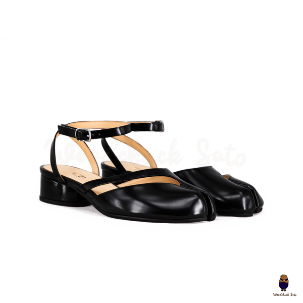 WoodchuckSato Mina Black Ankle-Strap Tabi Heels