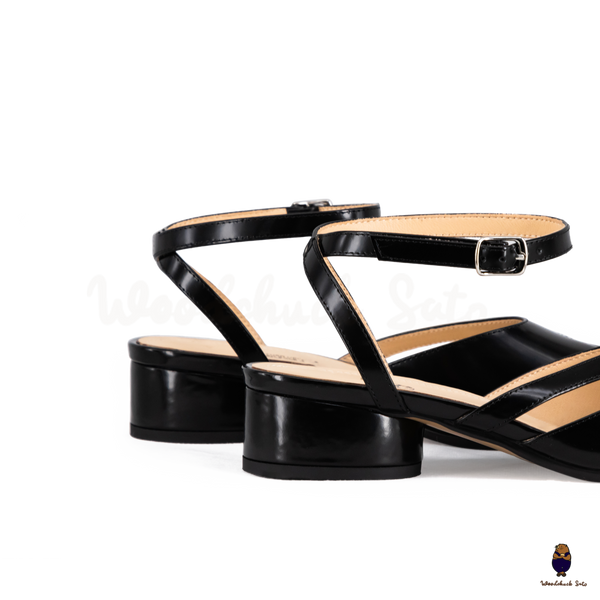WoodchuckSato Mina Black Ankle-Strap Tabi Heels