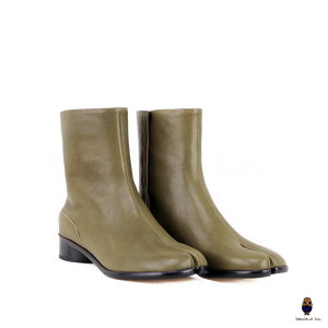 WoodChuckSato Women's Men's Olive Green Tabi Split-Toe Cow Leather Boots with 3cm Heel Height Sizes EU 35-48