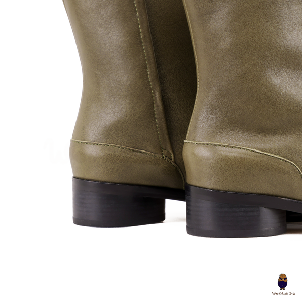 WoodChuckSato Women's Men's Olive Green Tabi Split-Toe Cow Leather Boots with 3cm Heel Height Sizes EU 35-48
