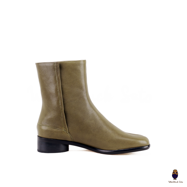 WoodChuckSato Women's Men's Olive Green Tabi Split-Toe Cow Leather Boots with 3cm Heel Height Sizes EU 35-48