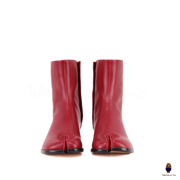WoodChuckSato Women's Men's Dark Red Tabi Split-Toe Cow Leather Boots with 3cm Heel Height Sizes EU 35-48