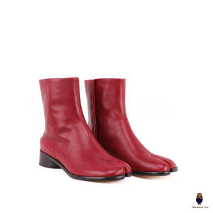 WoodChuckSato Women's Men's Dark Red Tabi Split-Toe Cow Leather Boots with 3cm Heel Height Sizes EU 35-48