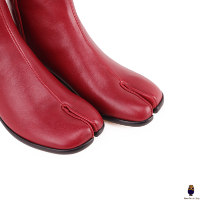 WoodChuckSato Women's Men's Bright Red Tabi Split-Toe Cow