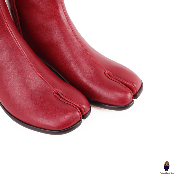 WoodChuckSato Women's Men's Dark Red Tabi Split-Toe Cow Leather Boots with 3cm Heel Height Sizes EU 35-48
