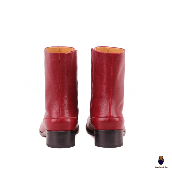 WoodChuckSato Women's Men's Dark Red Tabi Split-Toe Cow Leather Boots with 3cm Heel Height Sizes EU 35-48